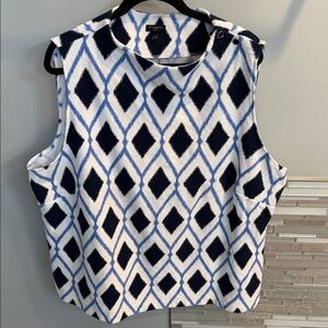 Talbots Navy and White Diamond Pattern Blouse